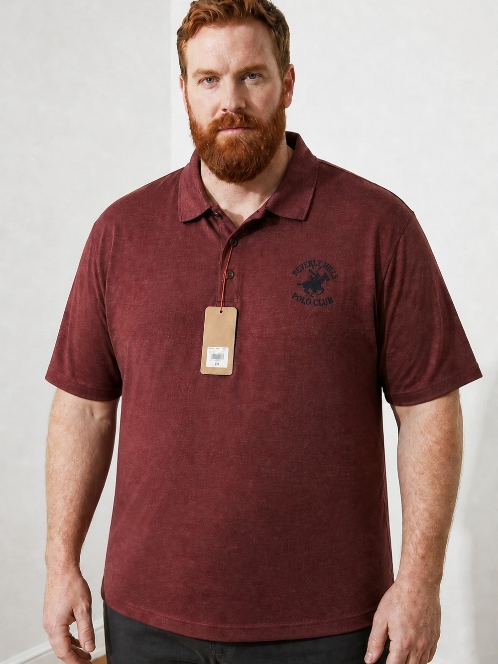 NWT Beverly Hills Polo Club Men's Short Sleeve Polo Shirt -Tropical Burgundy 3X